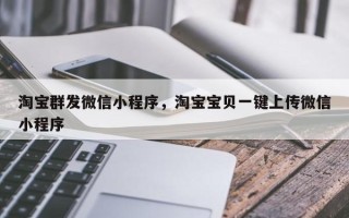 淘宝群发微信小程序，淘宝宝贝一键上传微信小程序